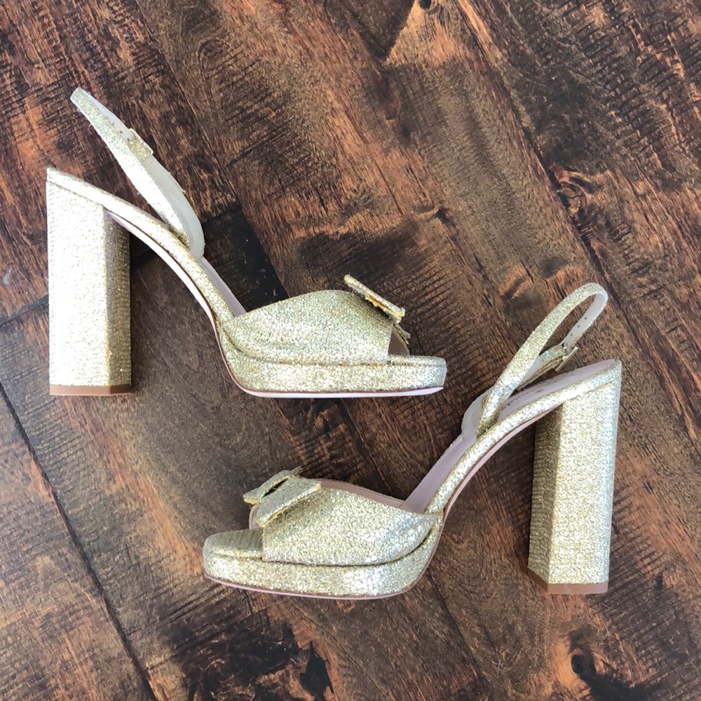 Kate Spade Gold Glitter Block Heels